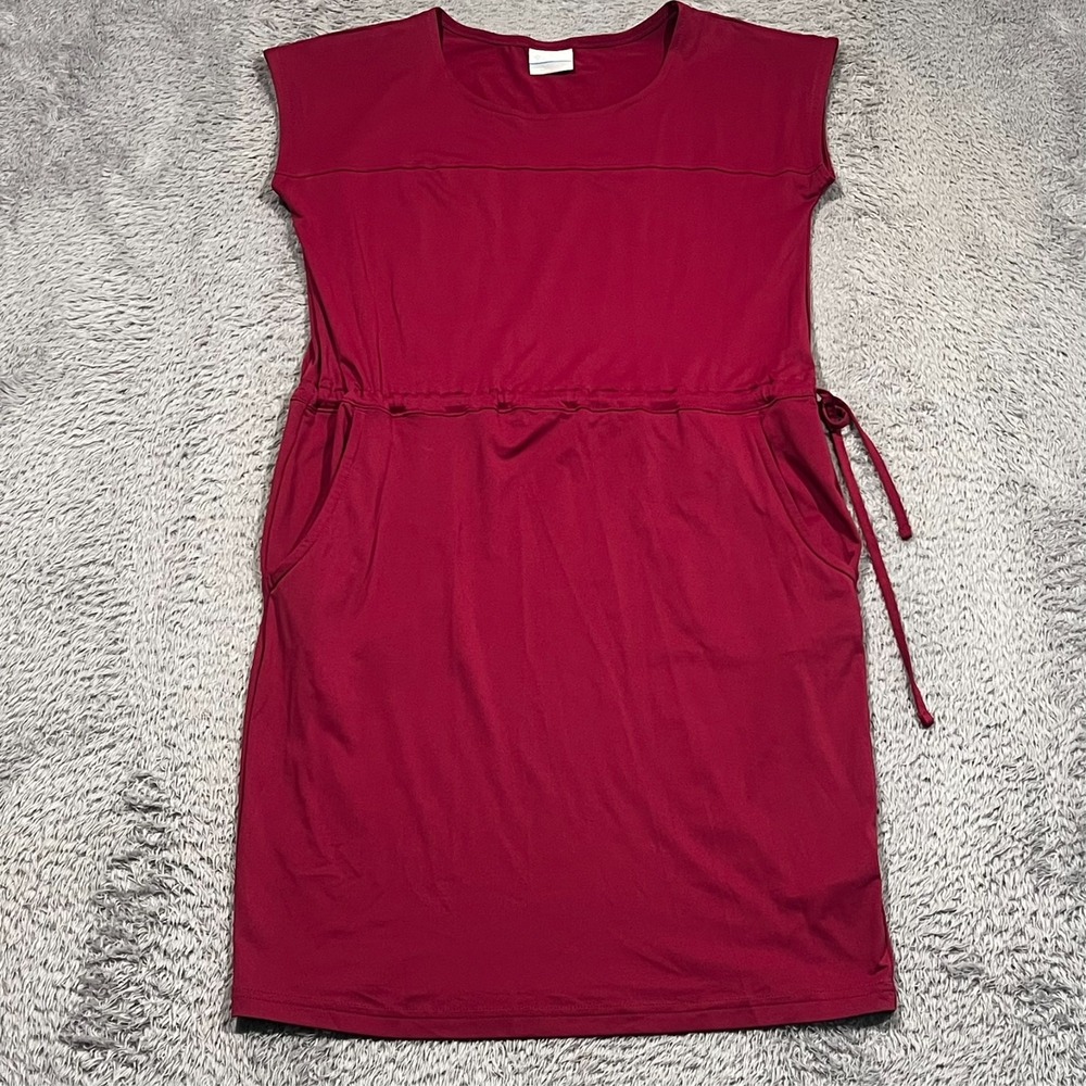 Columbia Dress Drop Waist Drawstring Cap Sleeve Plumb Red Pockets Women's XS